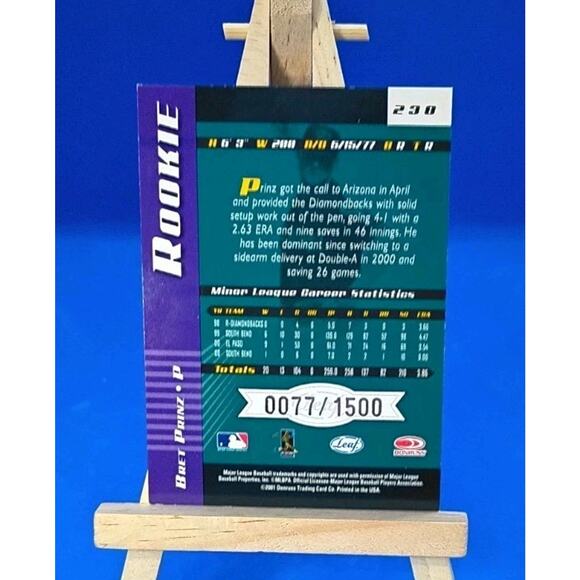 Bret Prinz Pitcher #238 2001 Donruss 77/1500 - Picture 4 of 4